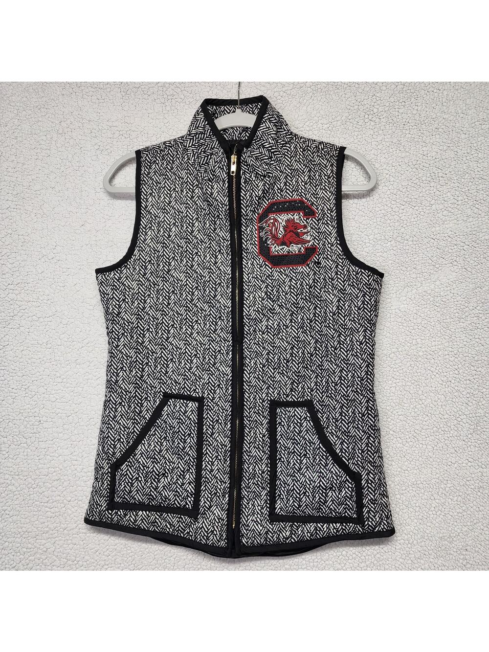 Womens Carolina Gamecocks Puffer Vest Size Small Geo Sequin Logo Sporty Gameday